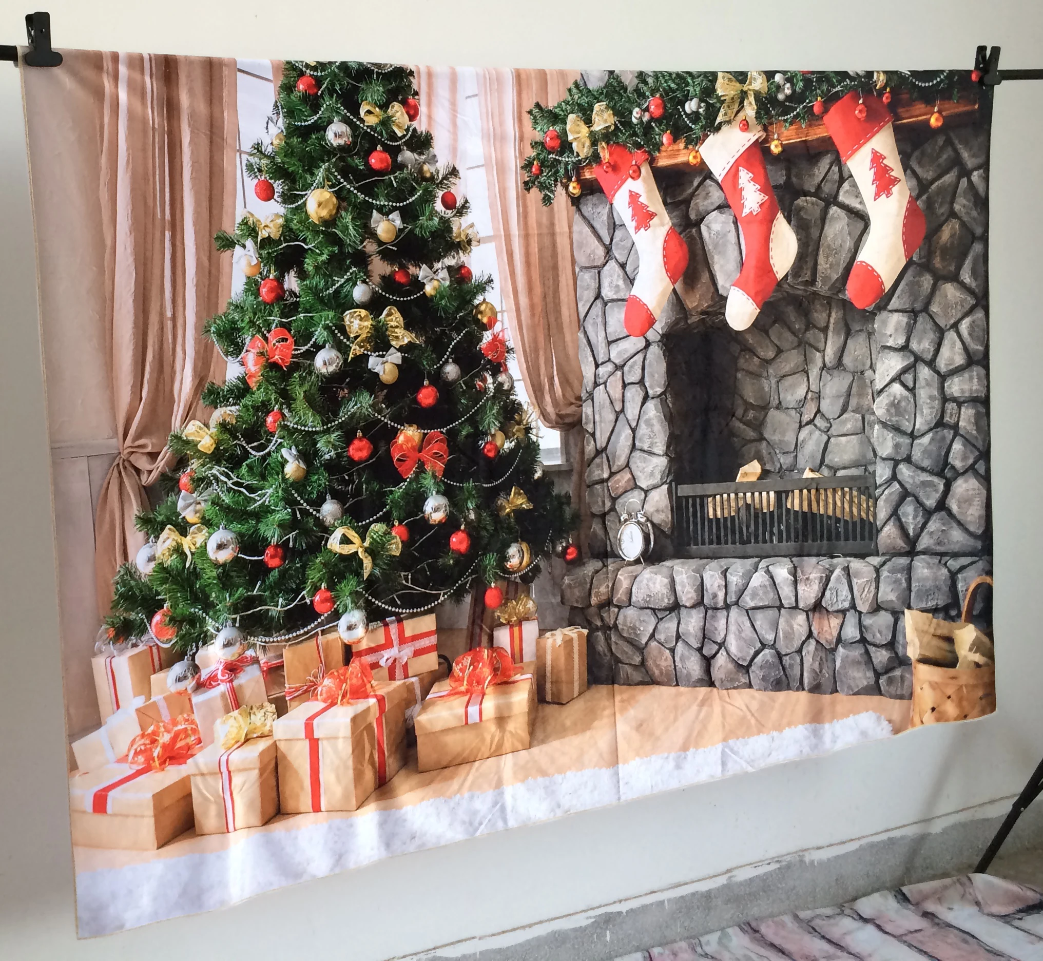 VinylBDS семейный Рождественский фон Дети кирпичный камин фоны Рождественская