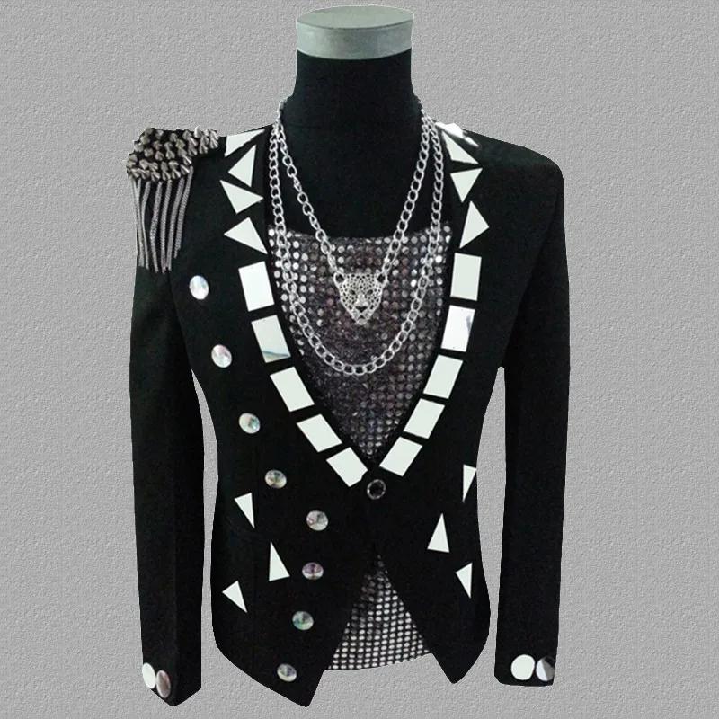Мужской блейзер для ночного клуба певицы бара DJ рок панк металлические листы