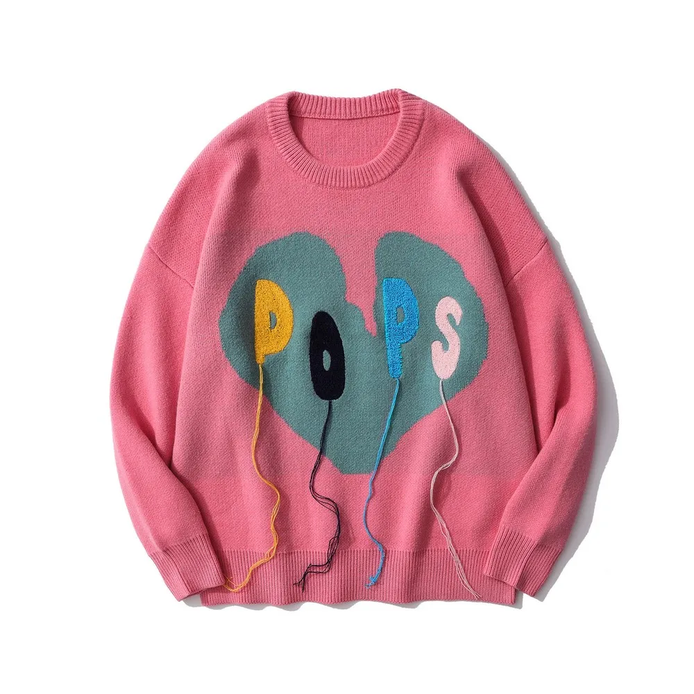 

Дизайнерская забавная Милая вязаная зимняя одежда в стиле панк и готика Харадзюку, Женский Свитер оверсайз с сердечками, свитшоты, розовая ...