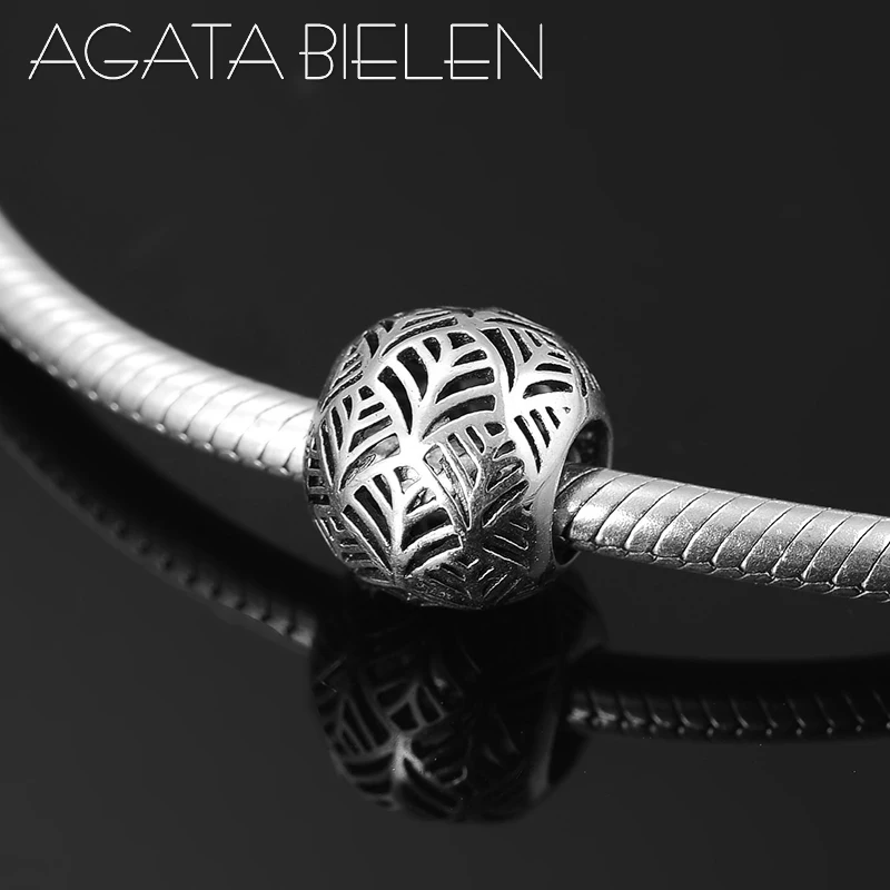 Модные круглые металлические бусины с отверстиями и листьями из стерлингового