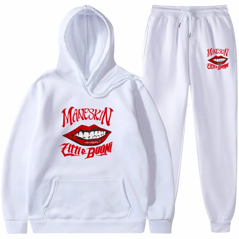 

2021 Maneskin Hoodie Sport Pullover Two Piece Set Women Men Print Gooba Hoodies Harajuku Tops Sweatshirts + Pants Women Set