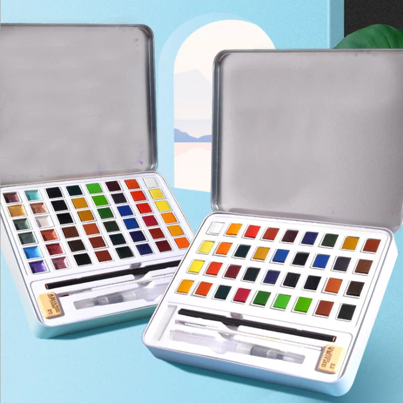 36/48 Colors Solid watercolor paint set beginner pearlescent hand-painted iron box art supplies |