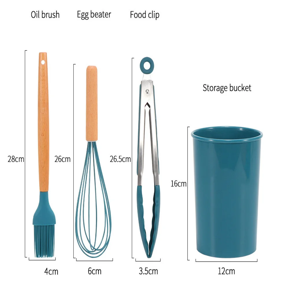

11 Pcs Silicone Kitchen Utensils Cookware Set Nonstick Baking Cooking Spoon Tools Silicone Kitchenware With Wooden Handle