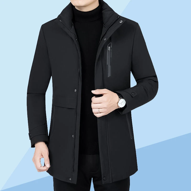 

Black Blue Hooded Puffer Paraks Men Winter Thermal Thicken Puff Jacket Hood Detachable Design Overcoat Warm Quilted Outerwear