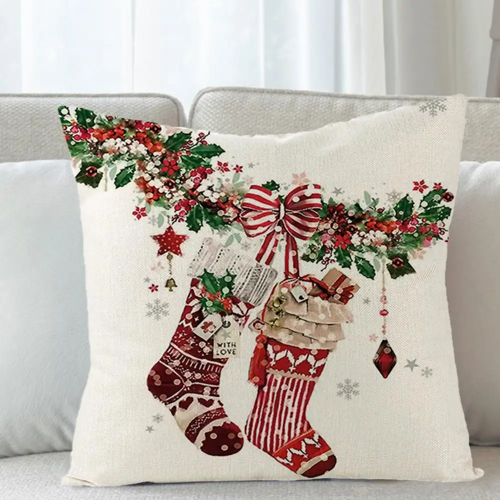 

Colorfast Fashion Christmas Santa Claus Deer Socks Cushion Cover Washable Pillow Cover Tear Resistant for Bedroom
