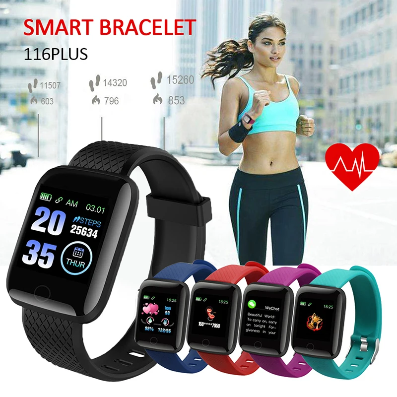 

116Plus Smart Band Watch Bluetooth Heart Rate Blood Pressure Monitor Fitness Tracker Wristbands Wearable Devices Pedometers