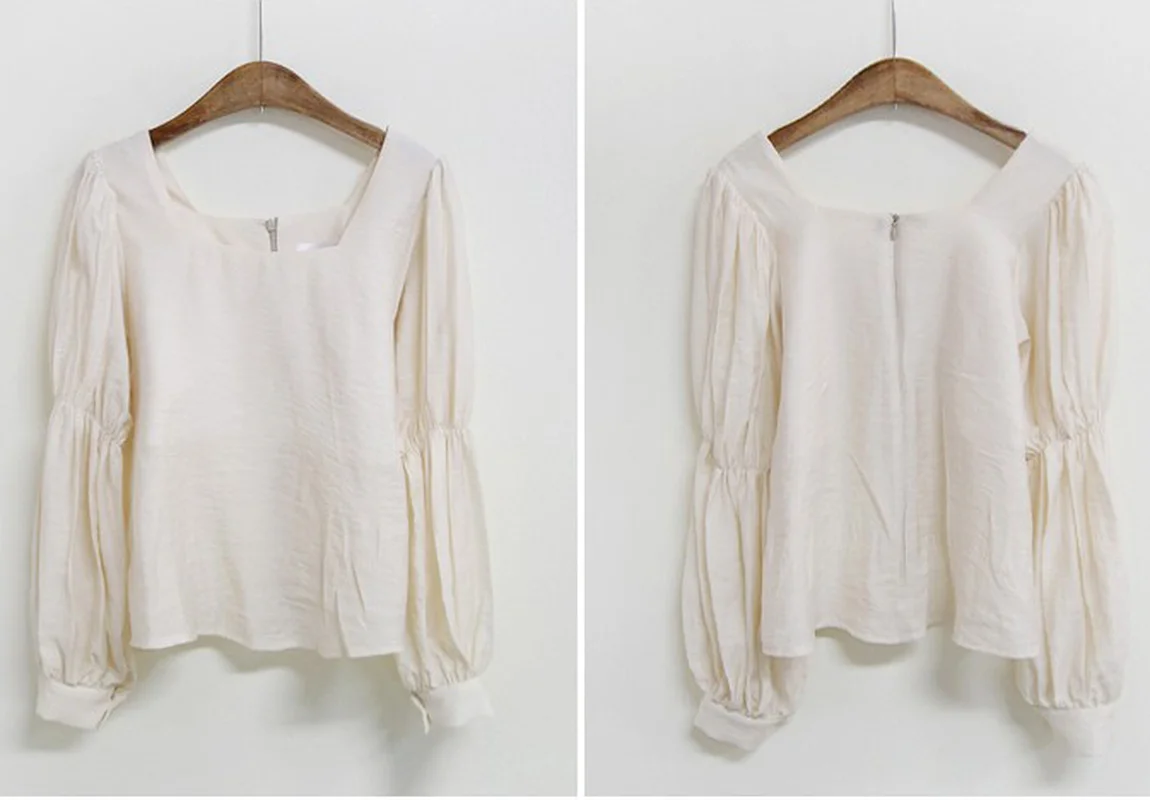 

Korean Fashion Puff Long Sleeve Blouses Women Shirts Temperament Square Collar Woman Tops 2021 New Sweet Blusas Mujer