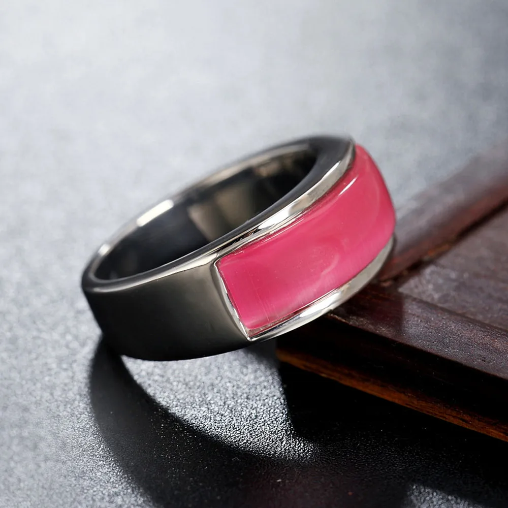 Vintage Opal изумрудно-зеленый Для мужчин и женщин Титан Сталь 8 мм кольцо ювелирное