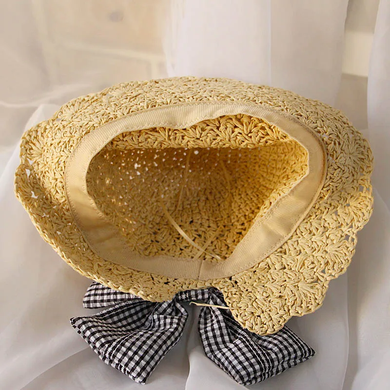 

Keelorn Girls Sun Hats 2021 Summer Kids Baby Spring Straw Hats With Cute Plaid Bow-knot Accessories Children Beach Caps