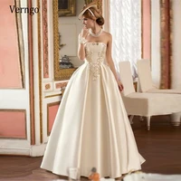 verngo vintage ivory silk satin a line wedding dresses 2021 strapless delicate beads pearls bride party reception gowns custom