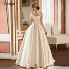 Атласное свадебное платье-трапеция Verngo, винтажное шелковое платье цвета слоновой кости, без бретелек, с нежными бусинами и жемчугом, индивидуальный пошив, 2021