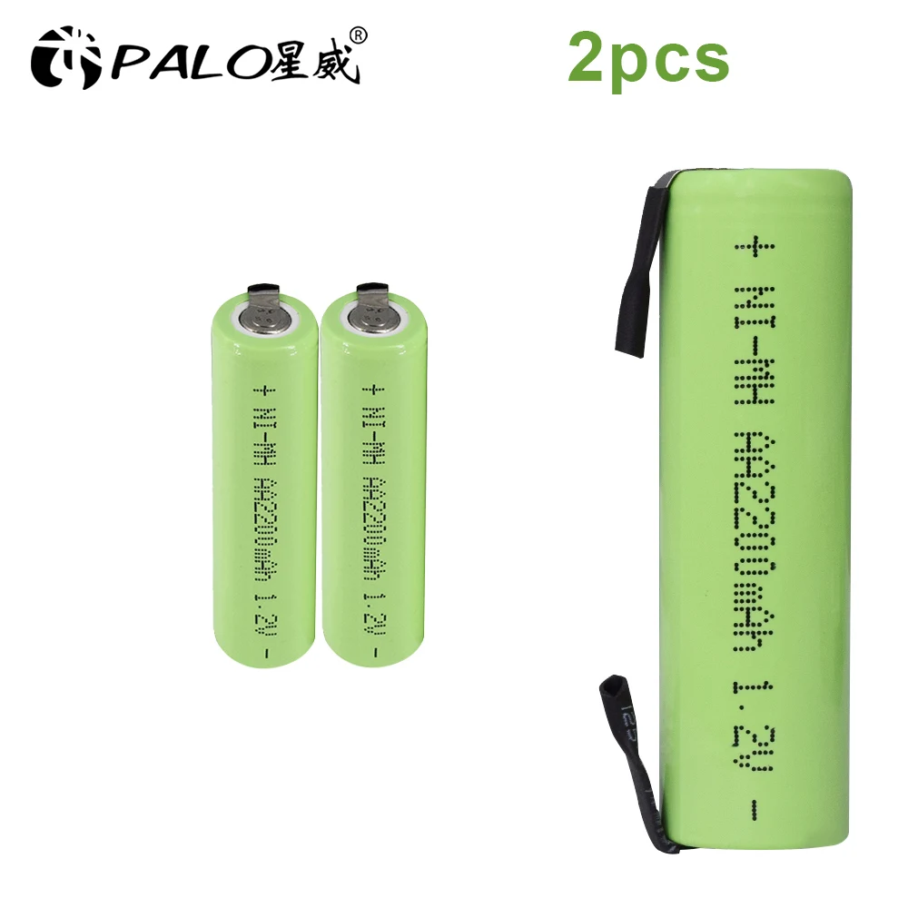 2PCS Ni-mh 1,2 V AA перезаряжаемая батарея 2200mAh nimh cell Green shell со сварочными вкладками для Электробритва Philips, зубной щетки - Цвет: 2PCS