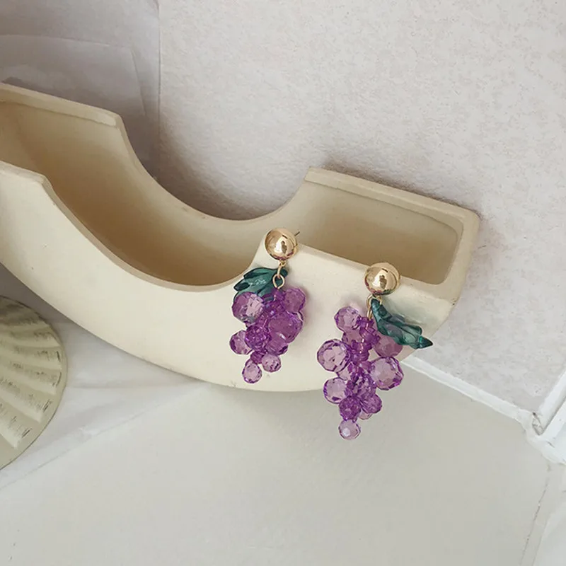Модные Акриловые большие фиолетовые висячие серьги в виде фруктов для женщин