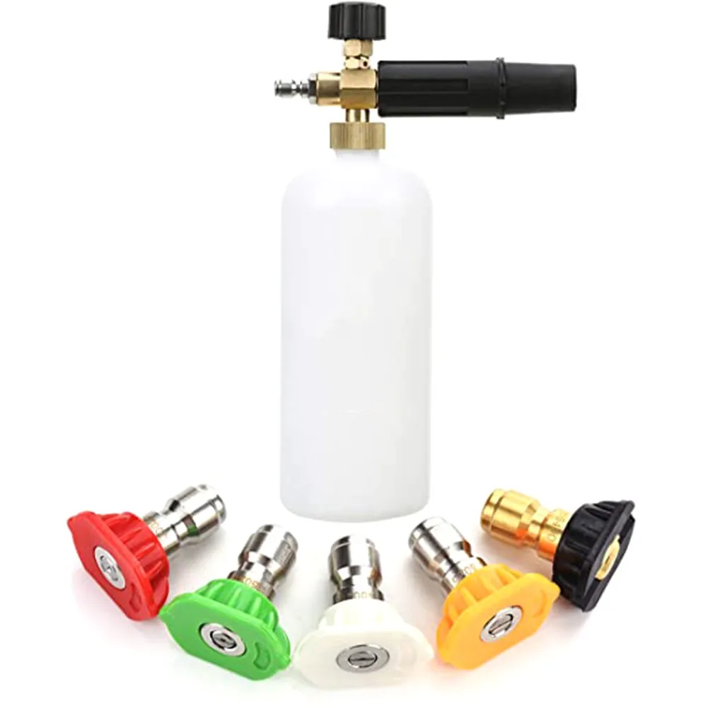 

1L 1/4'' Adjustable Snow Foam Spear Pot Nozzle Tip Water Gun Spray Nozzle Quick Release Adaptor Car Washer Spray Car Washing