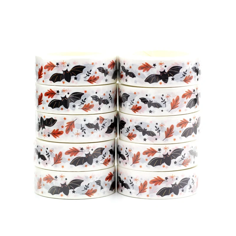 

NEW 10pcs/Lot Decorative Black and Orange Bat Leaf Halloween Washi Tapes Planner Adhesive Masking Tape Cute Stationery