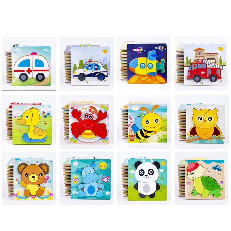 

Montessori Jigsaw Toy 3D Animal Wooden Puzzle Educational Toys Plays Cognition Cartoon Grasp Intelligence Puzzles For Children