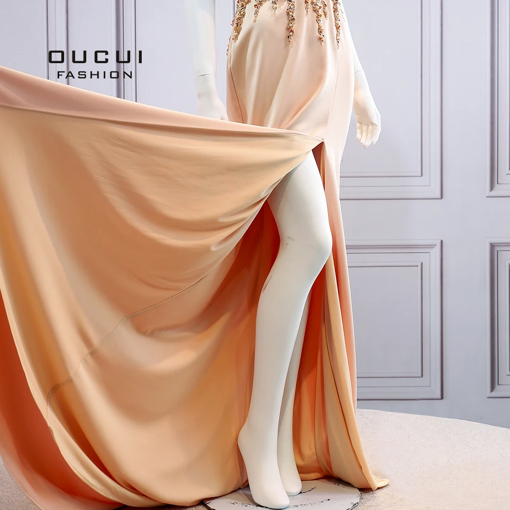 

A-Line Long Evening Dresses 2019 Robe De Soiree V-Neck Backless Court Train Crystal Sleeveless Evening Gowns OL103541