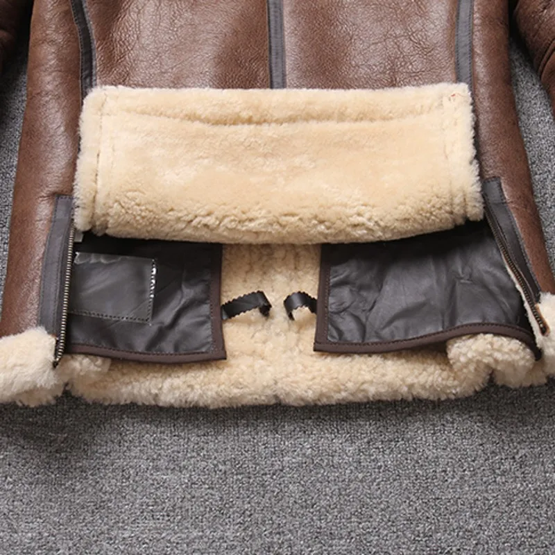 

Men High Quality 100% Natural Shearling Jacket Wool Real Fur Lining Warm Overcoat Slim Fit Coat Sheepskin Genuine Leather Jacket