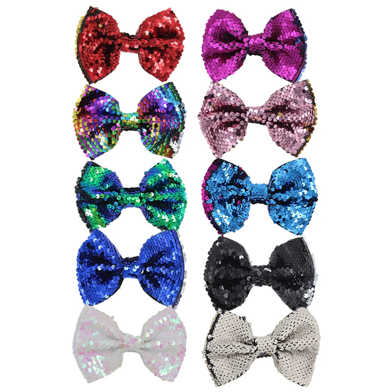 

2Pcs/Lot Sequin Bow Hair Clips Hairpin for Girls Fish Scales Flip Two-color Glitter Handmade Fashion Headwear Hair Accessories