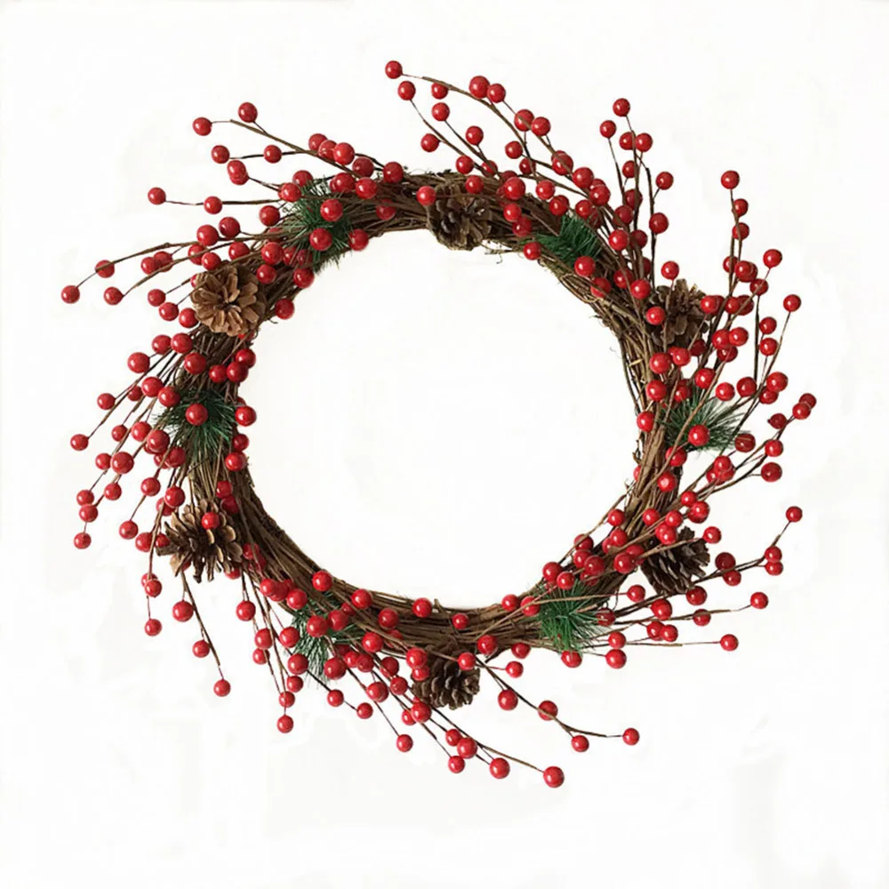 

Artificial Red Berries Pine Cones Garland Christmas Home Hanging Ornament Festive Supplies Photo Prop Window Wall Door Lintel