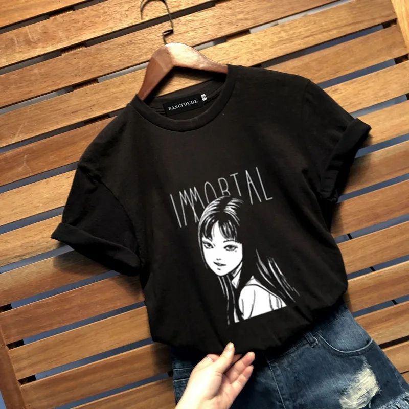 Аниме Tomie Junji Ito тройник женский ужас манга короткий рукав o-образным вырезом Топы аниме Гуро Япония Jap o-образным вырезом Футболка Homme