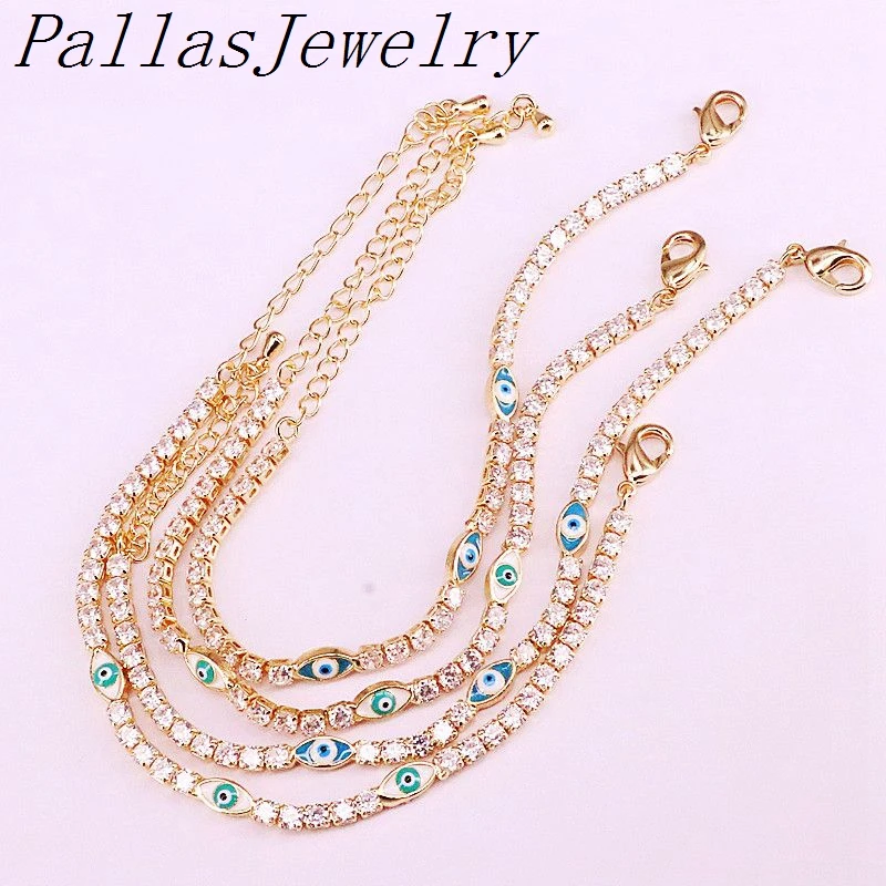 10 штук 2019 счастливого турецкого эмальевого глаза теннисная цепочка с браслетом из золотого цвета, милый регулируемый для девочек.