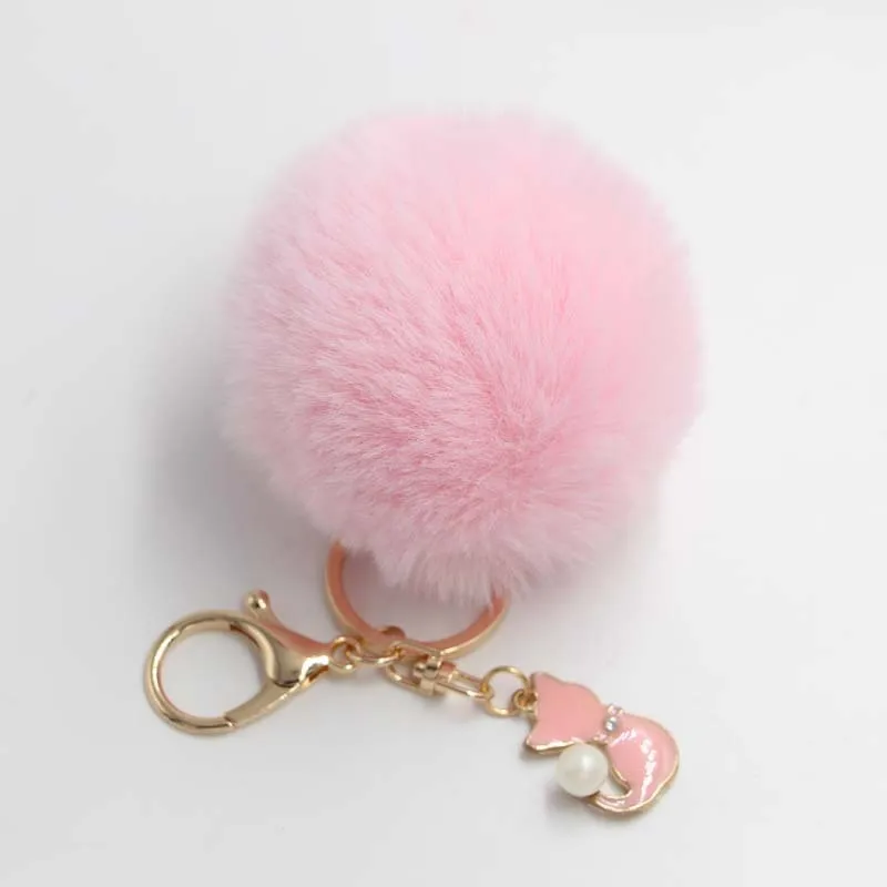 Милый брелок с розовым котом из меха шариком искусственного пушистый помпоном