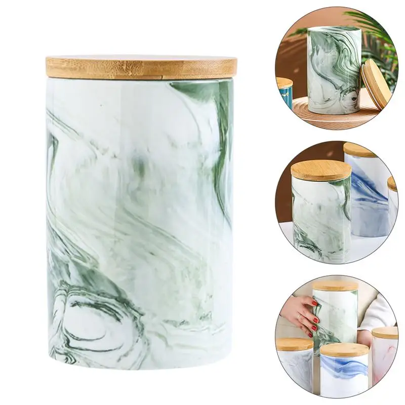 

1pc Marbling Ceramic Dried Fruit Tea Jar Storage Bottle Sealed Jar with Lid