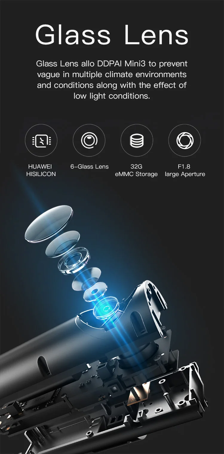 DDPai Mini3 1600P Full HD видеорегистратор Wi-Fi 32G Автомобильный видеорегистратор с WDR g-сенсором 24H Циклическая запись записи
