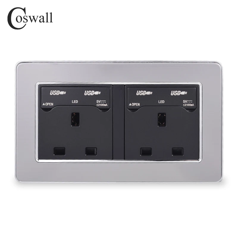 COSWALL 146 стандарт Великобритании двойная розетка с 4 USB зарядным портом для