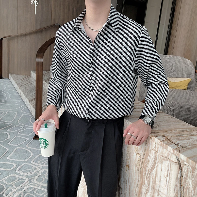 

2021 осенние полосатые рубашки, мужские свободные повседневные рубашки с длинным рукавом, уличная одежда в стиле хип-хоп Harajuku, вечерние блузы,...