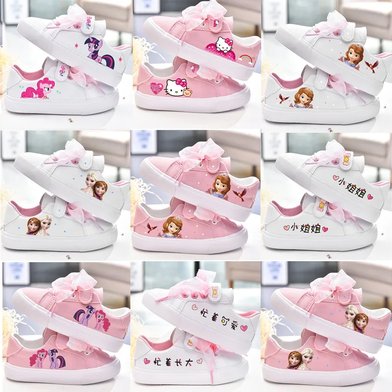 

2021 new Disney children's shoes girls Aisha white shoes spring Princess Sophia children's board shoes breathable sports shoes