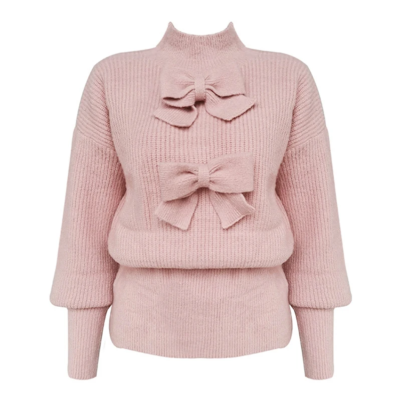 HIGH QUALITY New Fashion 2020 Fall Winter Designer Sweater Women's Lantern Seeve Bow | Женская одежда