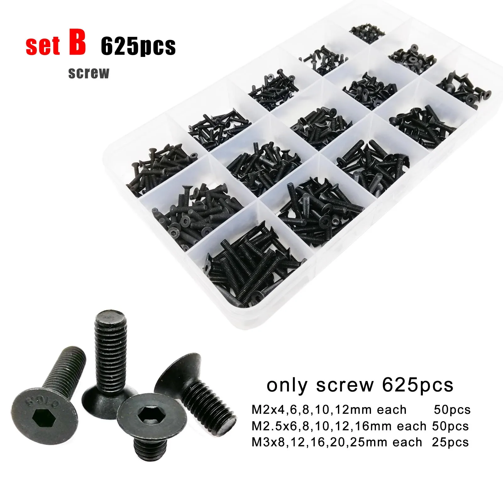 

Ассортимент 400/2100 M1.6-M4 Черный Класс 10.9 Углеродистая Сталь Винты С Шестигранной Головкой Под Торцевой Ключ Болты Гайки...