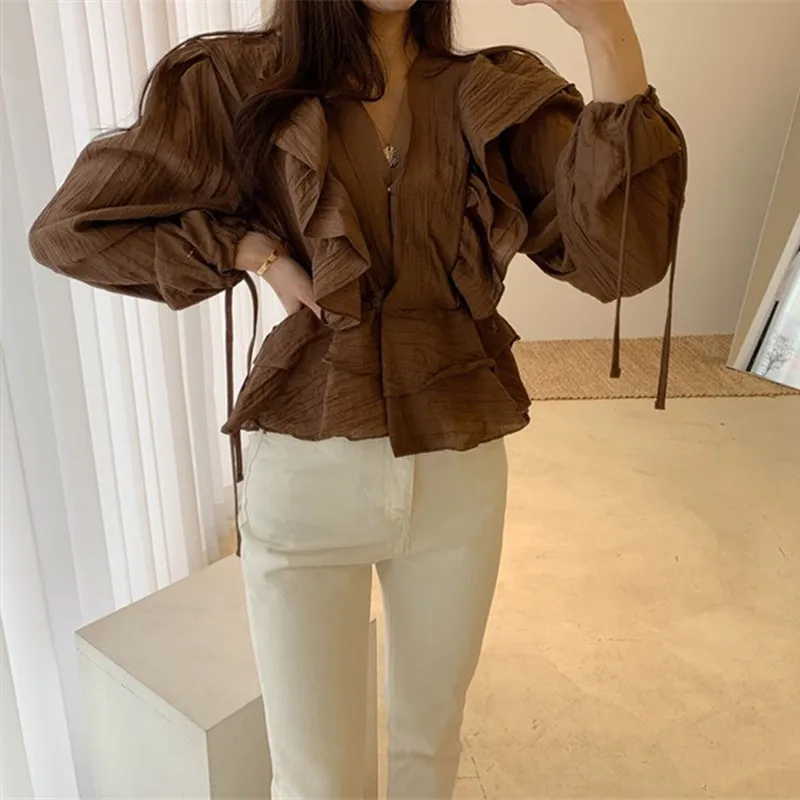 Стильные плиссированные пикантные однотонные Топы HziriP с оборками повседневные