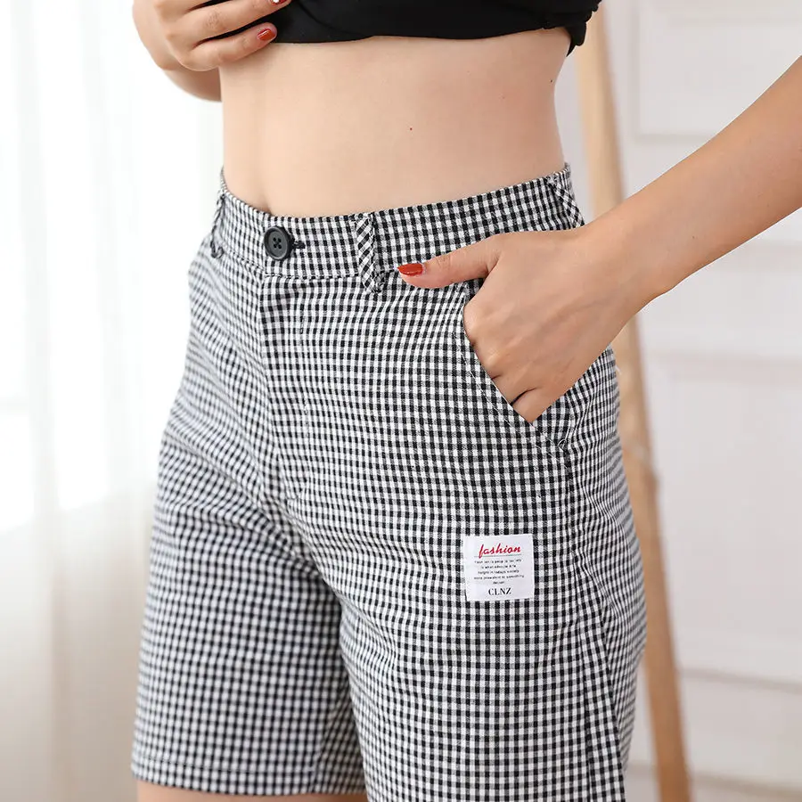 

New plaid pants shorts women 2021 summer loose high waist slim pants five-point pants skirt pants casual wide-leg pants trend