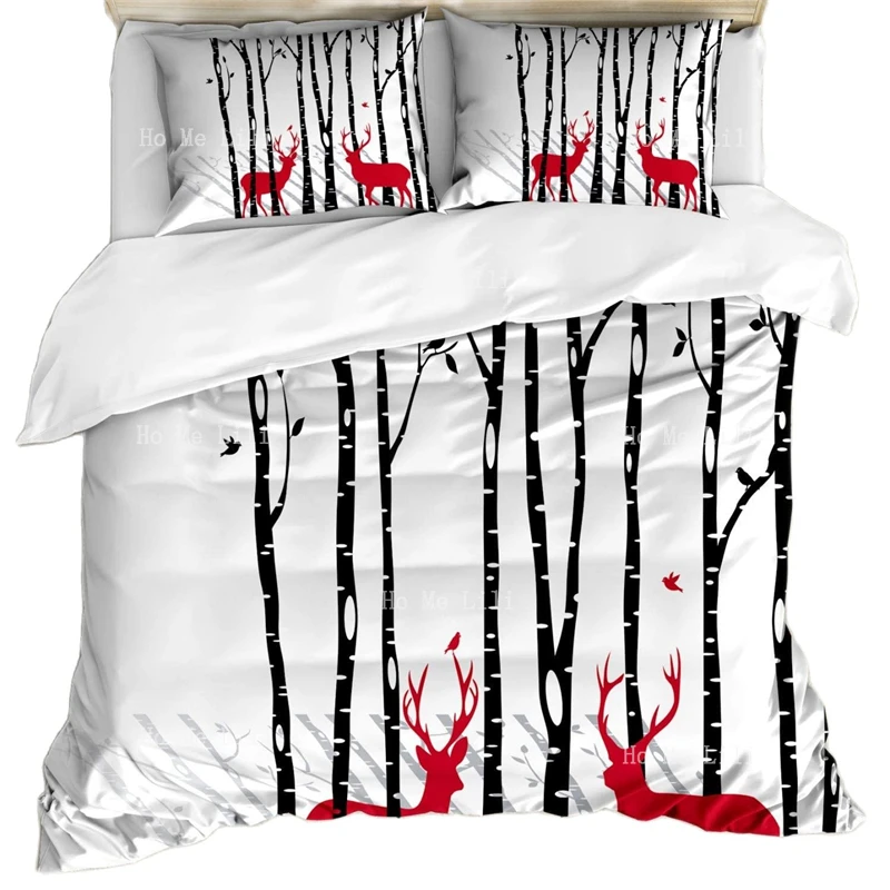 Набор пододеяльников с оленями деревьями и лесами красными праздничными