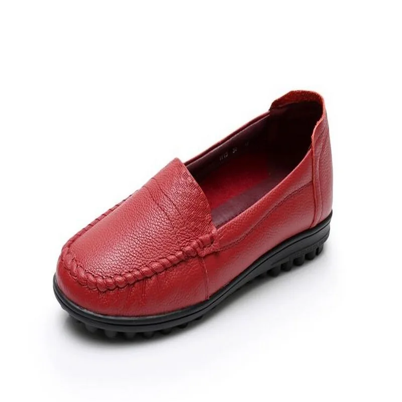 2020 Fashion Soft Genuine Leather Round Head Women Casual Flats Ladies Slip On Loafers New Mother Single Shoes