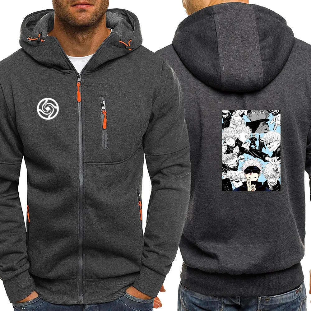 

Satoru Gojo Jujutsu Kaisen Anime Hooded Men Hip Hop Casual Streetwear Harajuku Fleece Sweatshir Spring Cartoon Zipper Men Hoodie