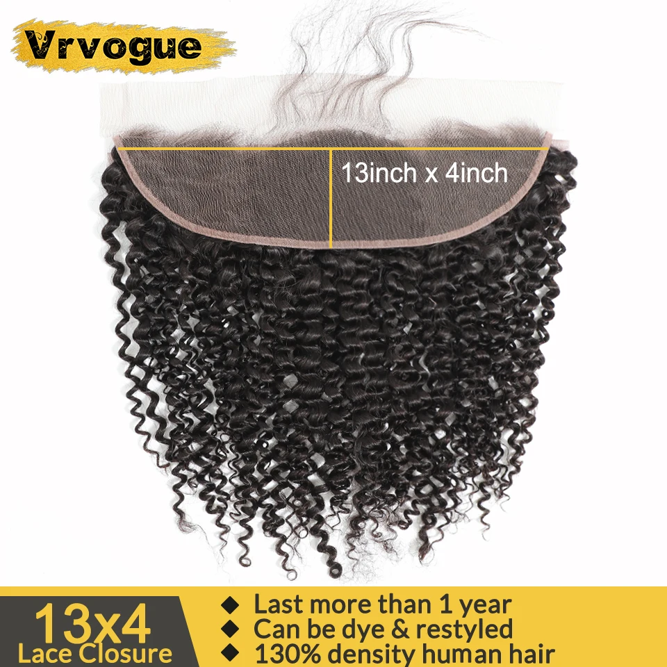 

Vrvogue 13x4 Lace Frontal Closure Cheveux Humain Peruvian Kinky Curly Remy Human Hair Ear To Ear Lace Frontal Natural Color