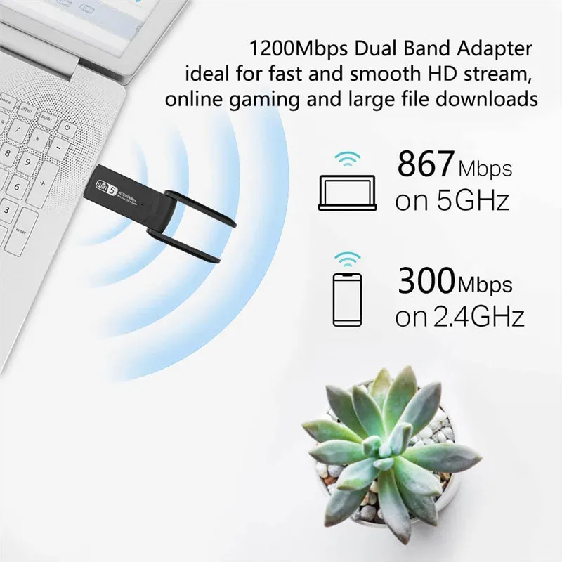 

WiFi Adapter 1200Mbps Wireless High Gain Antenna USB Internet Adapter Dongle for PC ST610 Network Card