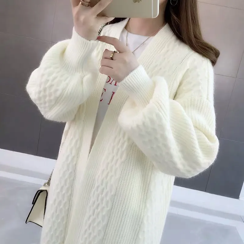 Женский длинный вязаный кардиган повседневный Свитер оверсайз с открытым