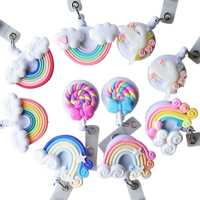 1 шт. милый кавайный мультяшный леденец Радужный выдвижной значок катушка зажим