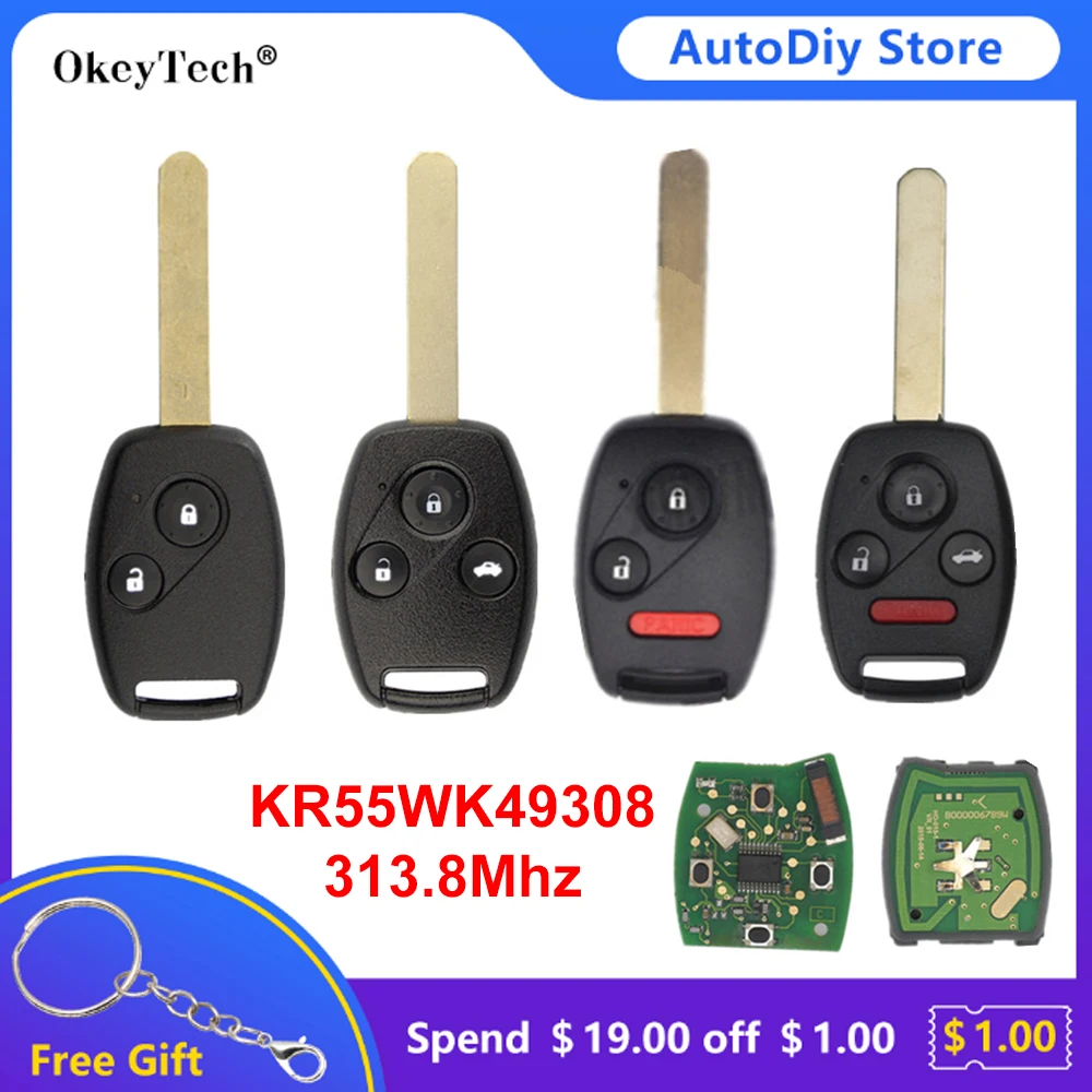 

Ключ дистанционного управления OkeyTech 2/3/4 кнопочный для автомобиля для Honda Accord 2008-2012 313,8 МГц ID46 чип PCF7961 KR55WK49308 БЕСКЛЮЧЕВОЙ вход Fob