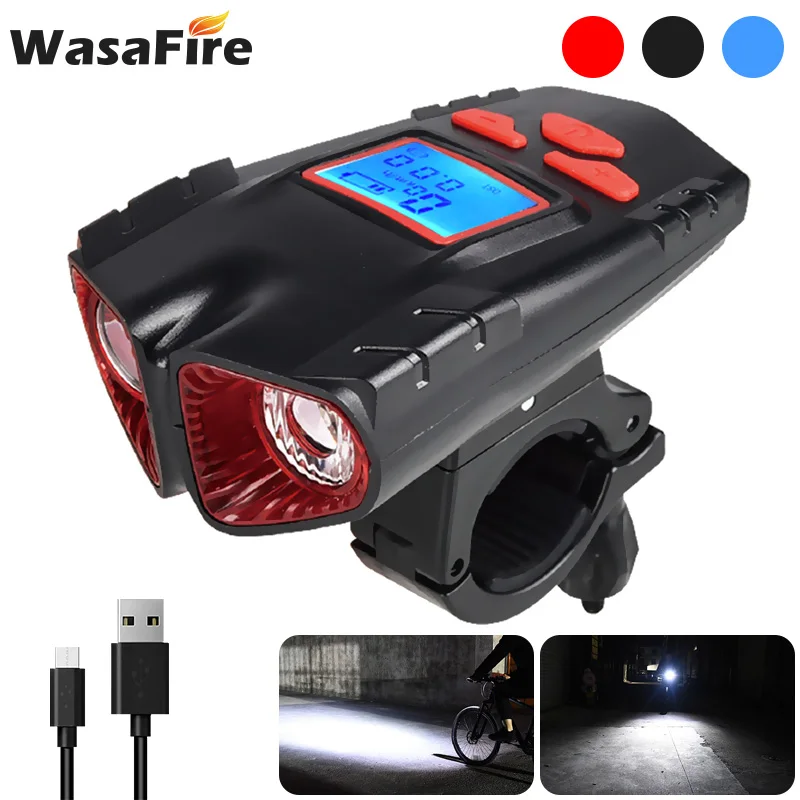 

2*T6 Bicycle Light Computer Speedometer Lights USB Rechargeable Bicycle Front Lamp 4 Modes Bike Headlight Cycling LED Flashlight