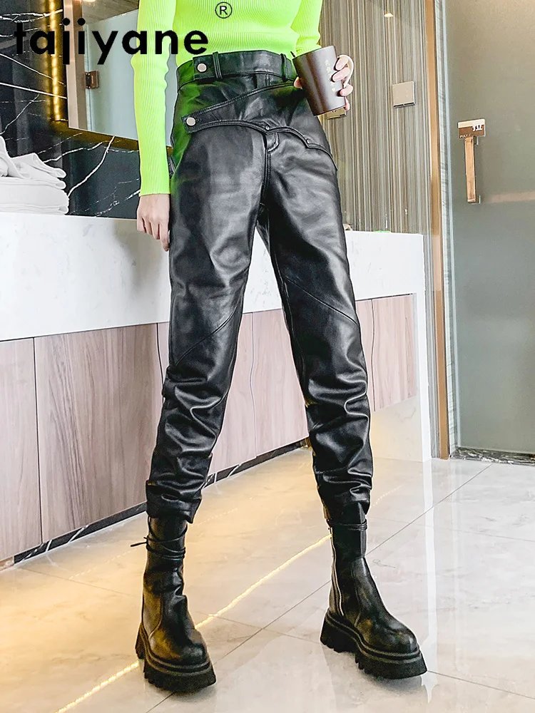 Брюки карго женские из натуральной кожи уличная одежда брюки карандаш в стиле