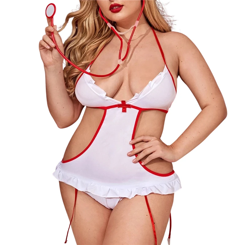 

2021 New Fashion Women's Sexy Solid Color Lingerie, Female Plus Size Nurse Suit, Cosplay Uniform Temptation Jumpsuits Wholesale