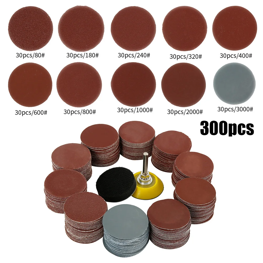 

300 PCS Sanding Discs 2 Inch 50mm Aluminum Oxide Adhesive Sanding Disc 80/100/180/240/600/800/1000/1200/2000/3000 Grit