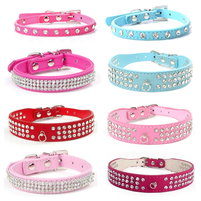 Блестящие стразы ошейники для щенков Регулируемый ошейник из искусственной кожи