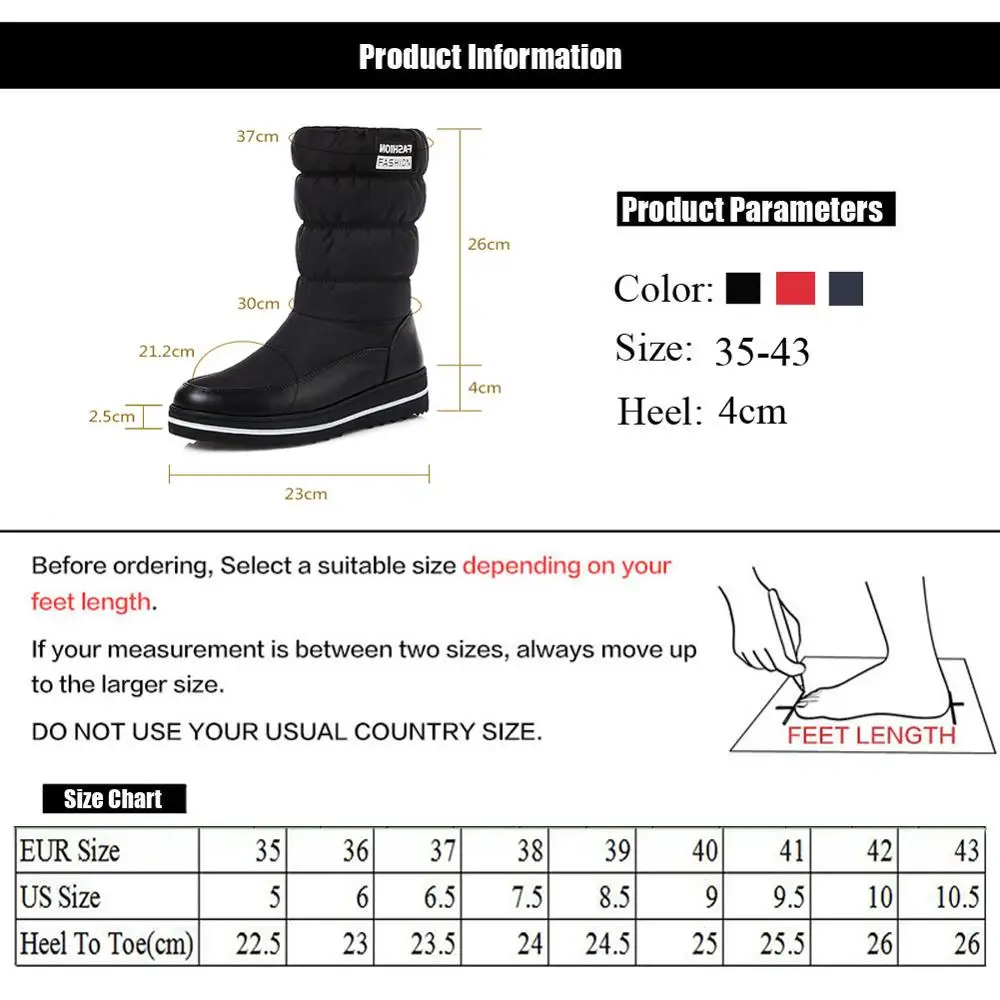 Женские ботинки до середины икры зимние водонепроницаемые меховые на платформе